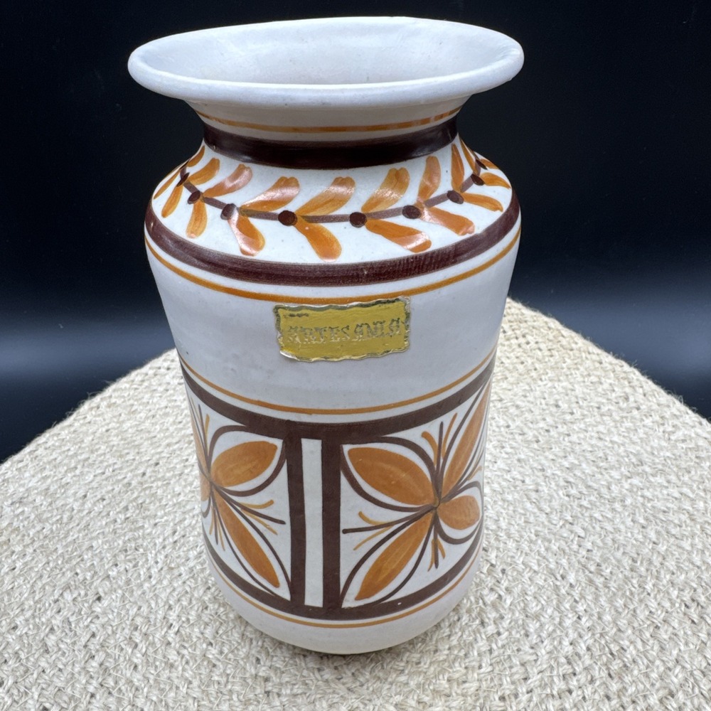 Vintage Midcentury Art Pottery Vase La Menora Talavera‎ Hawaiian Style Floral